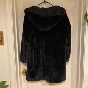 Zara- Faux Fur Coat with Hood and Zipper in Black